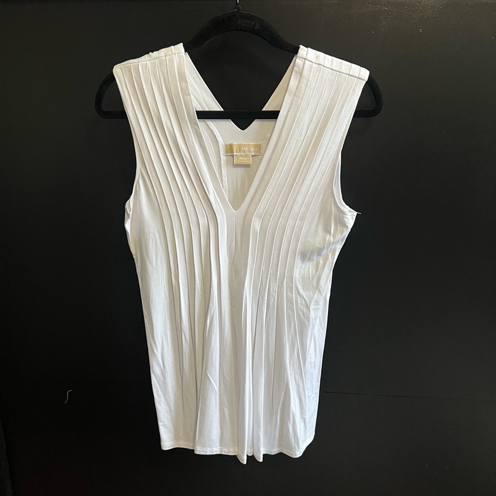 Michael Kors White Pleated Tank Top